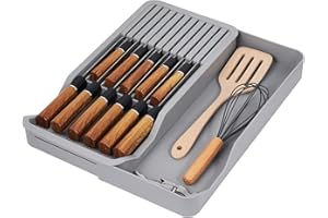 SOMIER Knife Organizer, Expandable Kitchen Drawer Knife Block with Adjustable Compact Storage Tray for Cutlery Utensils, 2 Ti