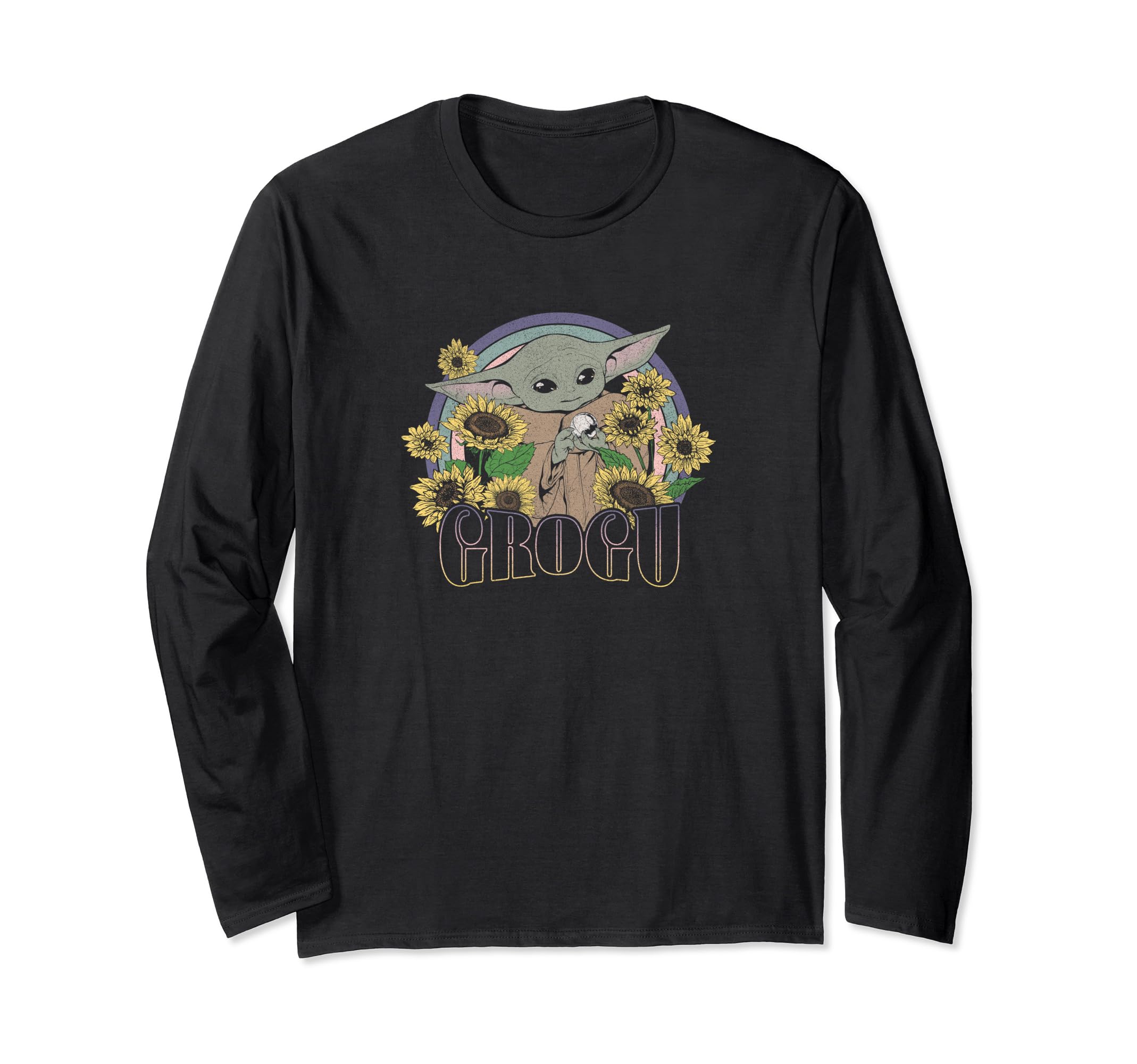 Star Wars Grogu Sunflowers & Rainbow Neon Colors Long Sleeve T-Shirt