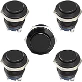 STARELO 5pcs 19mm Momentary Push Button Switch Black Shell, IP65 Waterproof Push Button Switch,Aluminum Alloy 1 Normally Open Without LED.