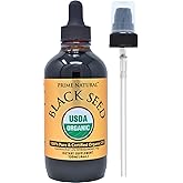 Prime Natural Organic Black Seed Oil 4oz - Cold Pressed Unrefined High Thymoquinone 1.7% USDA Certified - Turkish Origin Potent Nigella Sativa Liquid - Vegan Omega 3 6 9, Antioxidant