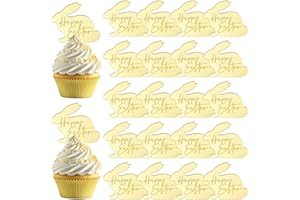 URROMA Rabbit Happy Easter Cupcake Toppers, 20pcs Gold Cake Topper Easter Cake Topper Acrylic Cake Party Rabbit Decorations for Easter Day