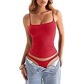 EasyGala Womens Double Lined Square Neck Tank Tops Adjustable Spaghetti Strap Camisole Y2K Going Out Cami Shirt
