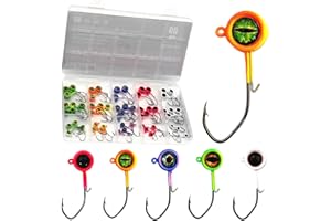 FINOSEAK 60Pcs Big Eye Crappie Jig Heads Kit, Bright Color Panfish Fishing Jig Heads Hook with Wired Bait Keeper Swimbait Jighead for Crappie Walleye 3 Sizes Assorted 1/32oz 1/16oz 1/8oz