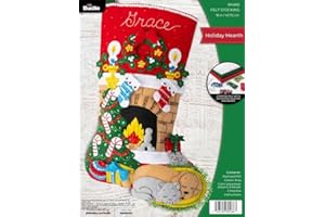 Bucilla Felt Applique 18" Stocking Making Kit, Holiday Hearth, Perfect for DIY Arts and Crafts, 89486E