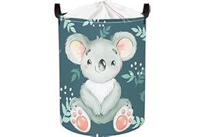 Clastyle 45L Adorable Koala Leaves Kids Laundry Hamper Blue Animal Round Toy Clothes Storage Basket for Children Room, 14.2x17.7 in