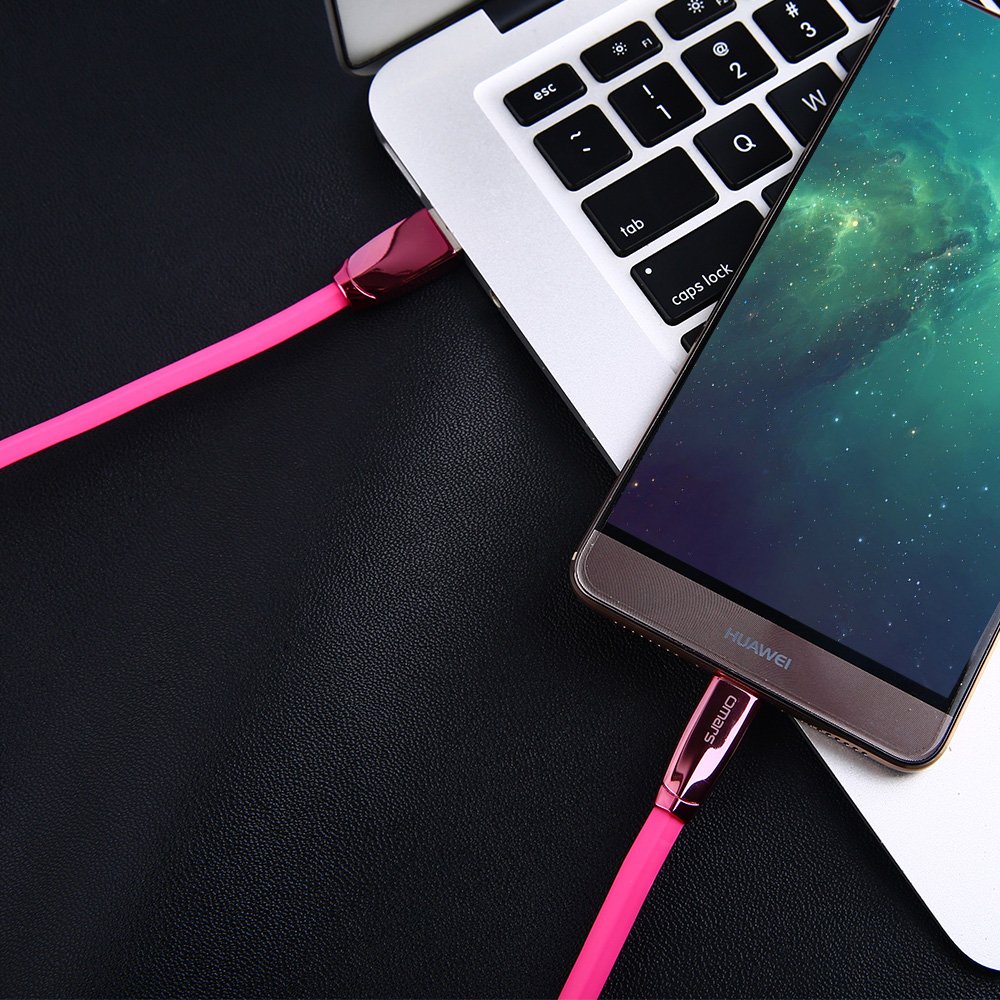 OMARS Câble USB C vers USB A 2.0 1.2m Câble Plat Connecteur d’Aluminium pour MacBook Huawei Honor 8/Mate 9/P10 Nubia Z11 ZTE Axon 7 Xiaomi Mi Mix Samsung Galaxy C7 Pro Nexus 5X/6P OnePlus 3