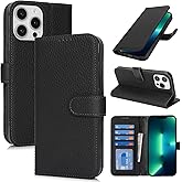 Zouzt for iPhone 13 Pro Max/12 Pro Max 6.7" Genuine Leather Wallet Case with 4 Card Slot, RFID Blocking Magnetic Flip Folio Shockproof Cover Women Men for iPhone 13 Pro Max/12 Pro Max - Black