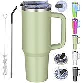 weisidi 40 oz tumbler with handle and straw,Double Wall Vacuum Reusable Stainless Steel Insulated Water Bottle,With Leak Proof lid and Straw for Iced or Cold Beverages (bay green)