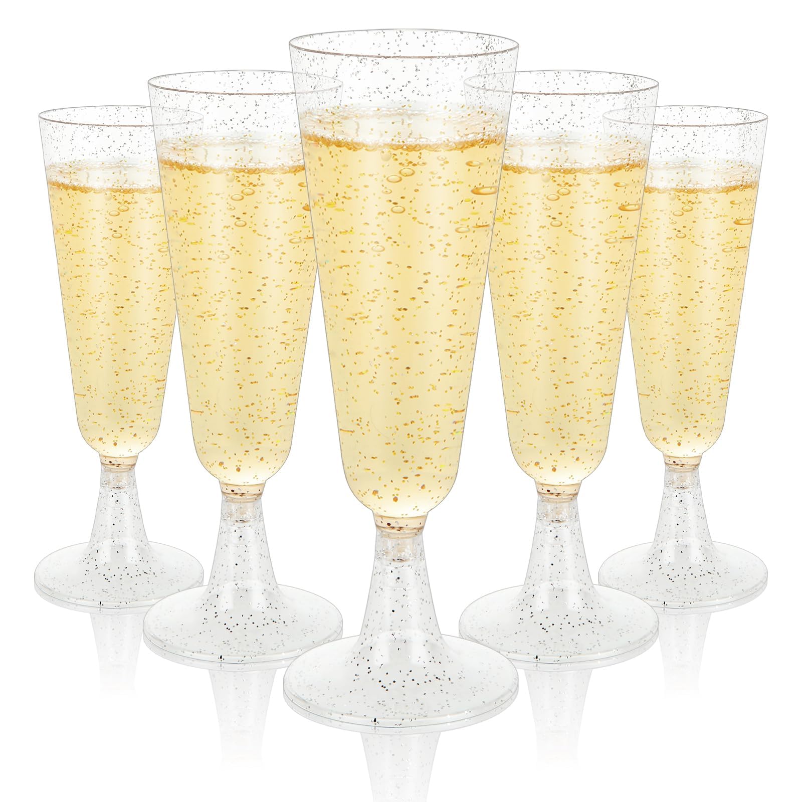 AKOLAFE 100Pack Champagne Flutes, 160ML(5.6oz) Plastic Reusable Glasses, Wine Flutes for Christmas, Parties, Weddings, Transparent — image 1