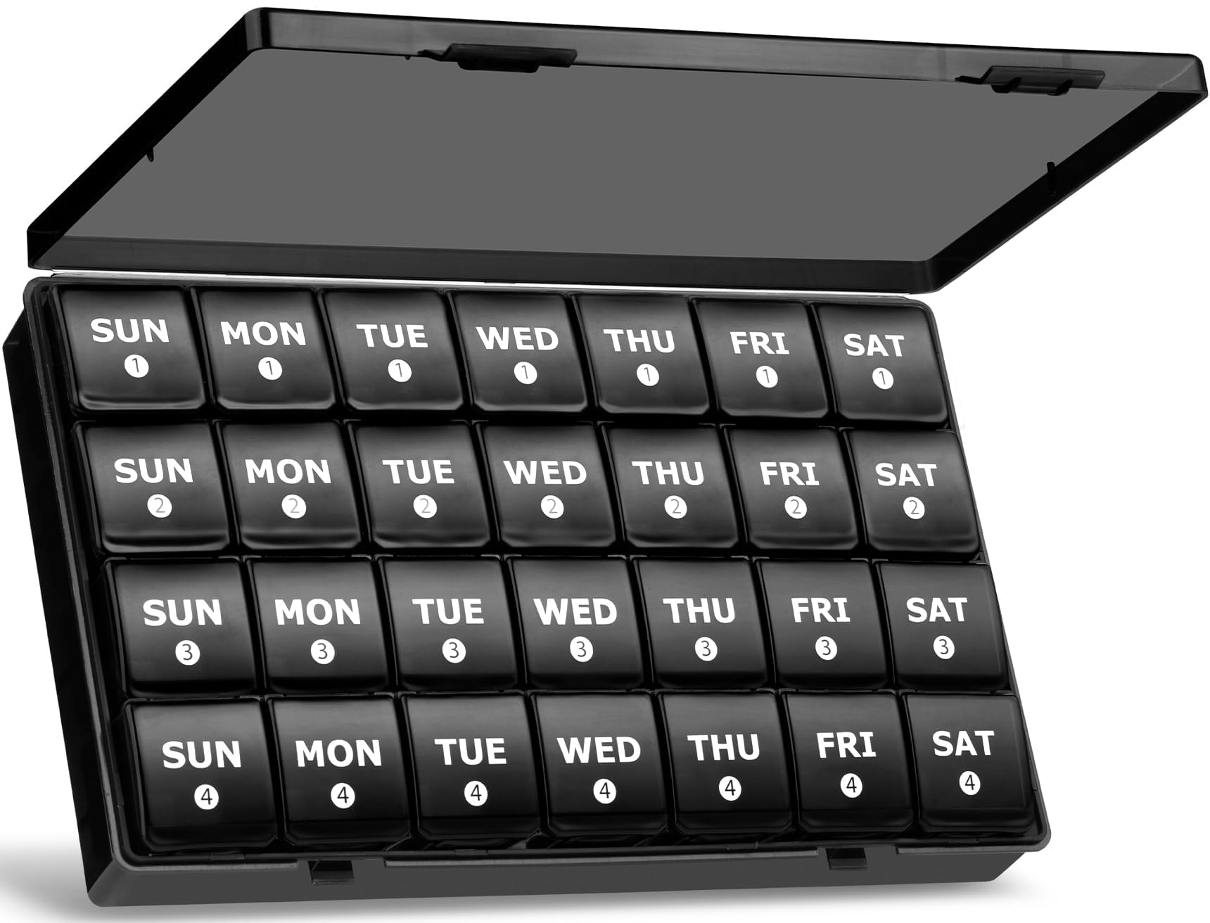 Photo 1 of Large Monthly Pill Organizer, XL 4 Weeks Pill Box,28 Day Pill Cases Organizerd by Week,Big Compartment Pill Container with Dust-Proof,for Pills/Vitamin/Fish Oil/Supplements,by Yaklim (Black)