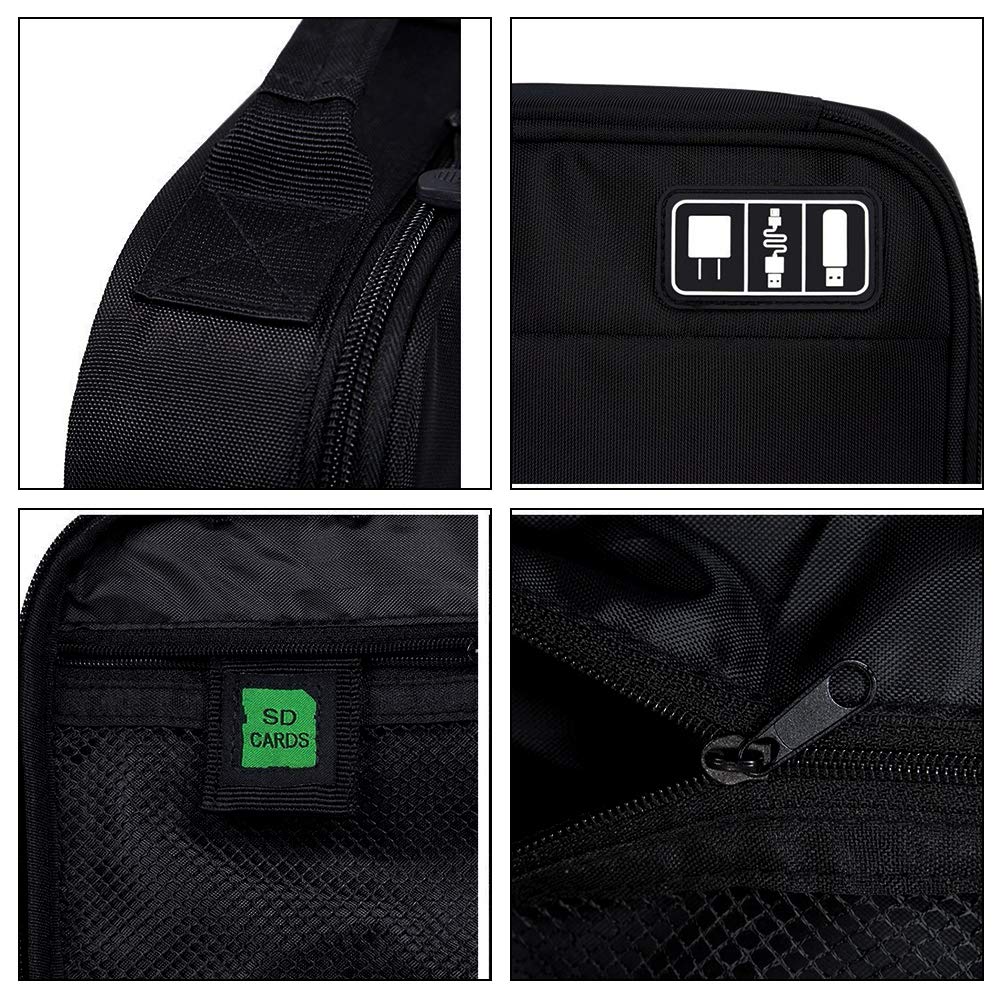 Ciaoed Zubehör Organizer Handliche Elektronik Tasche Reise Doppelte Fächer für Handy USB Cable Power Banks Festplatte Schwarz