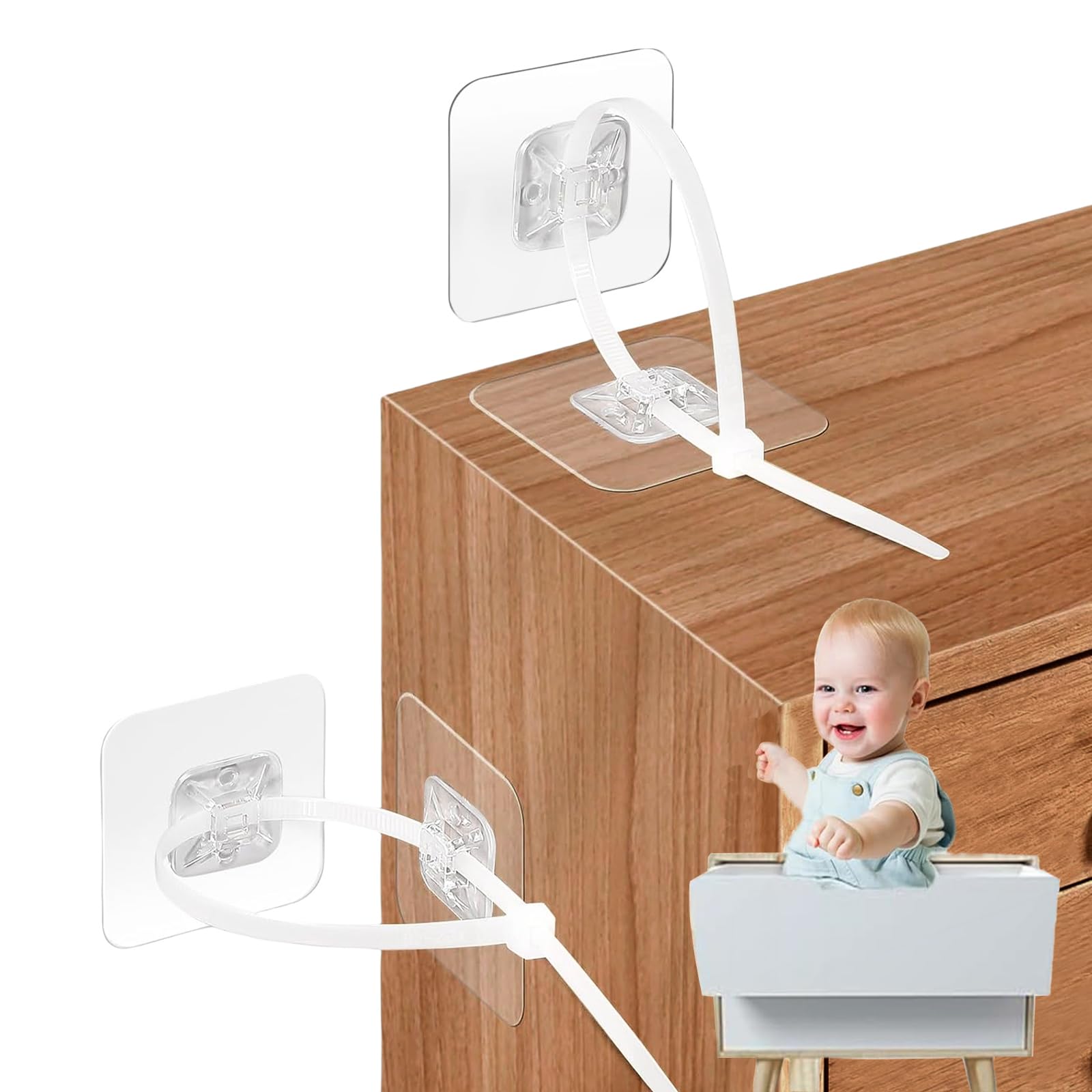 Photo 1 of No Drill Furniture Anchors Adhesive (10 Packs) for Baby Proofing, Adjustable Anti-Tip Furniture Wall Safety Straps for Child, Keep Toddlers & Pets Safe from Falling Furniture Like Dresser & Bookshelf
