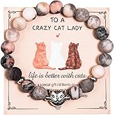 COLORFUL BLING Nature Healing Stone Cutie Cat Strand Adjustable Stretch Bracelet Gifts for Women for Cat Lover Cat Mom Meaningful Card To A Crazy Cat Lady for Women Jewelry Gifts