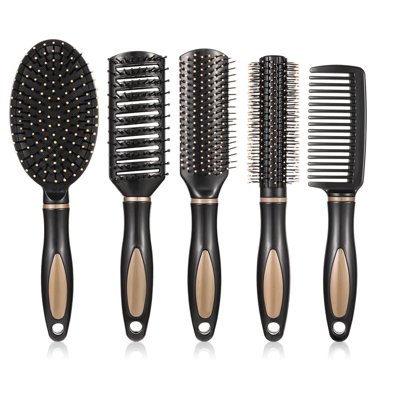 Heyu-Lotus 5 Packs Hair Brush Set, Paddle Brush Women Detangle Hair Brush, Wet Hair Brush Detangling Paddle Brush Anti-Static Curly Hair Brush Detangling Hair Brush Set for Home Salon Supplies(Black)