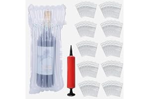 GOLDHIK Wine Bottle Protector Bag for Travel, 50 Packs Inflatable Packaging Bubble Wrap for Wine Fruit Glass Bottle, Inflatable Air Column Cushion Bags with Free Pump in Airplane Cushioning