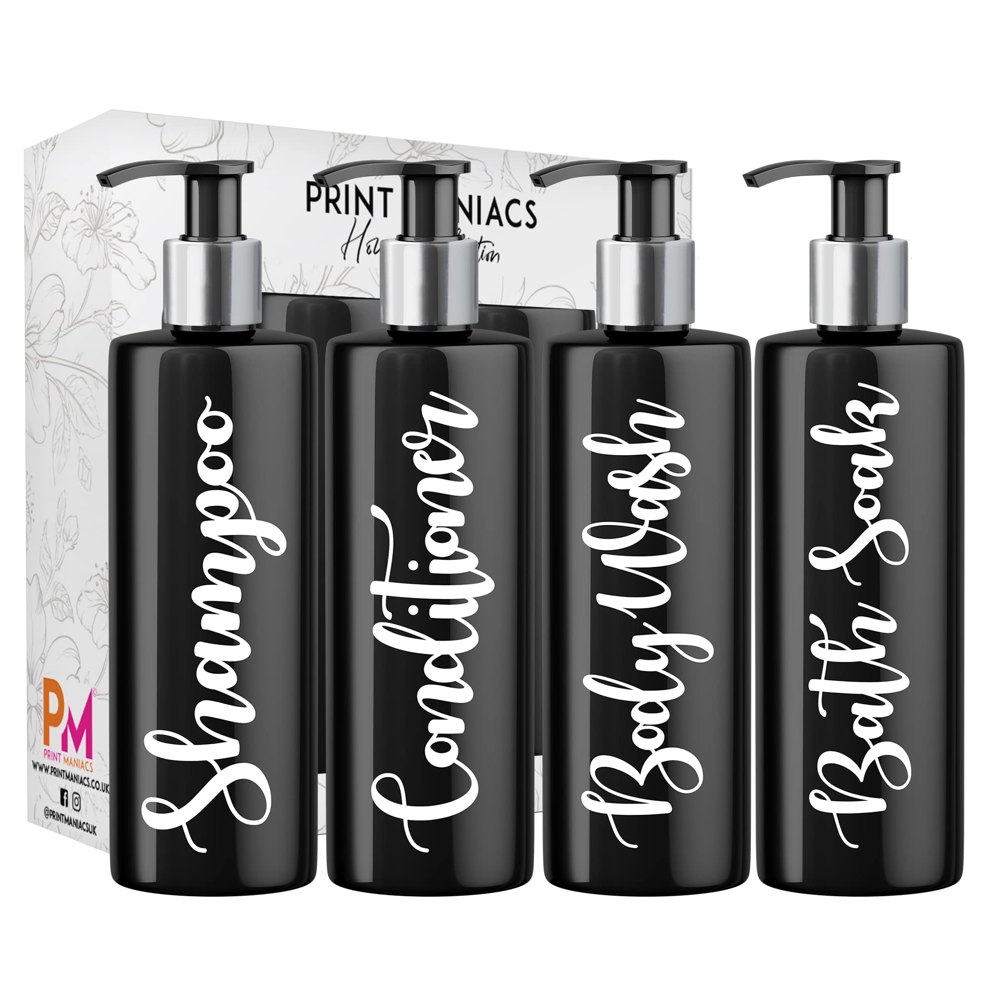 Print Maniacs Bathroom Set Mrs Hinch Inspired Personalised 500ml Pump Bottles Bathroom Storage Accessories Lotion Dispenser Shampoo Conditioner Set White Bottle Rose Gold Pump (Set 6, F2)