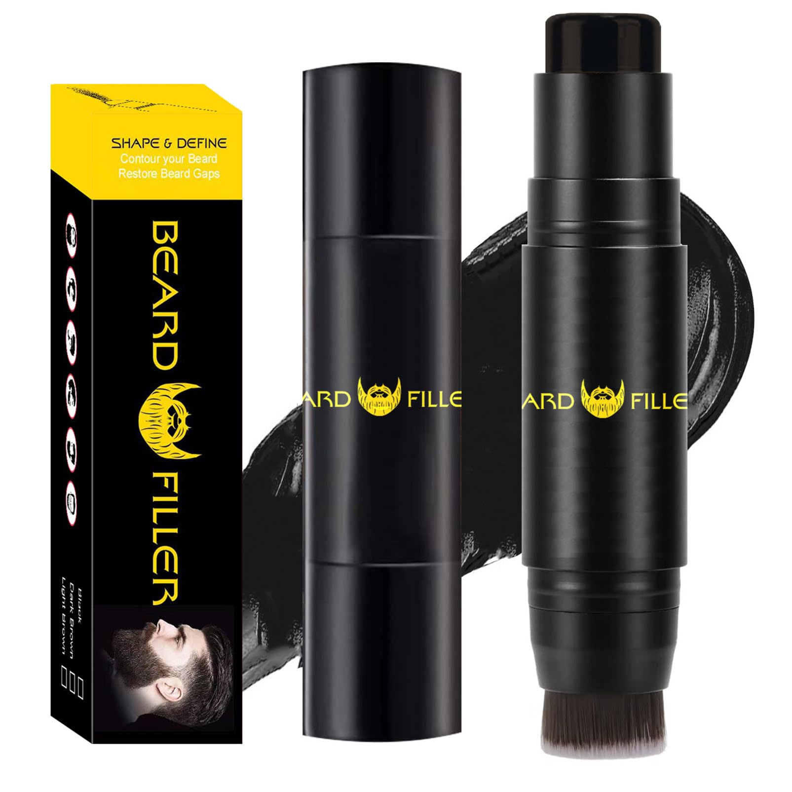 Black Beard Brush for Men - Colouring Pencil Filler - Waterproof Sweatproof Styling Pen - Natural Long-lasting Mustache Coverage - Thicken Enhance Shape Define Bristle