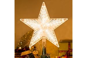 LAWOHO Christmas Tree Topper Warm White Light Star for Tree Toppers Decorations - 8.7 Inch Battery Powered for Normal Size Ch