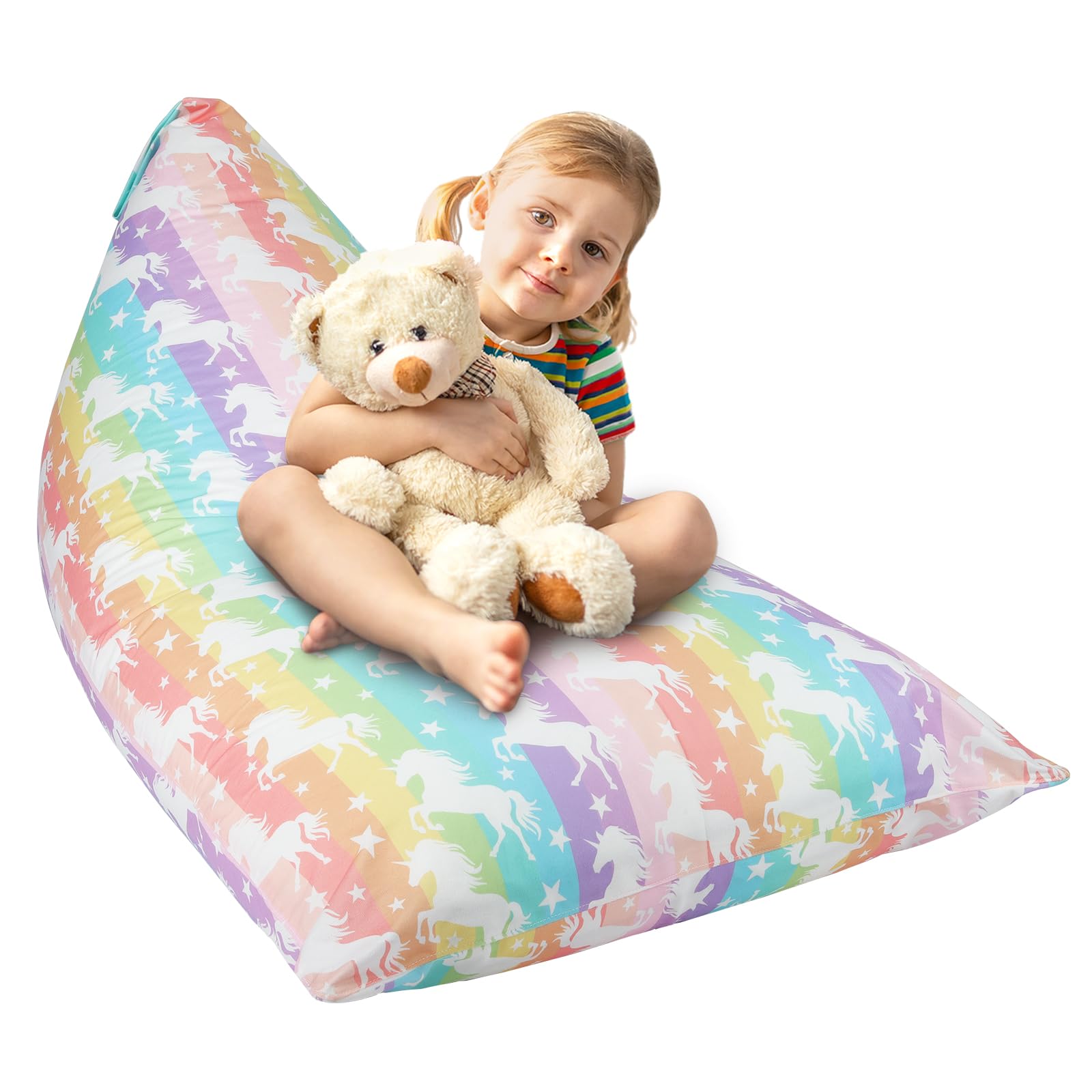 Decalsweet Unicorn Kids Bean Bag - COVER ONLY - Stuffed Animal Storage Bean Bag for Kids Girls Toddler,No Filling-Rainbow