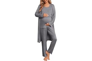 Ekouaer Maternity Nursing Robe Set 3 PCS Postpartum Breastfeeding Pajamas 3 in 1 Labor Delivery Hospital Pregnancy Pjs Grey X
