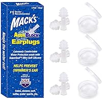 Mack's AquaBlock Swimming Earplugs, 3 Pair - Comfortable, Waterproof, Reusable Silicone Ear Plugs for Swimming…