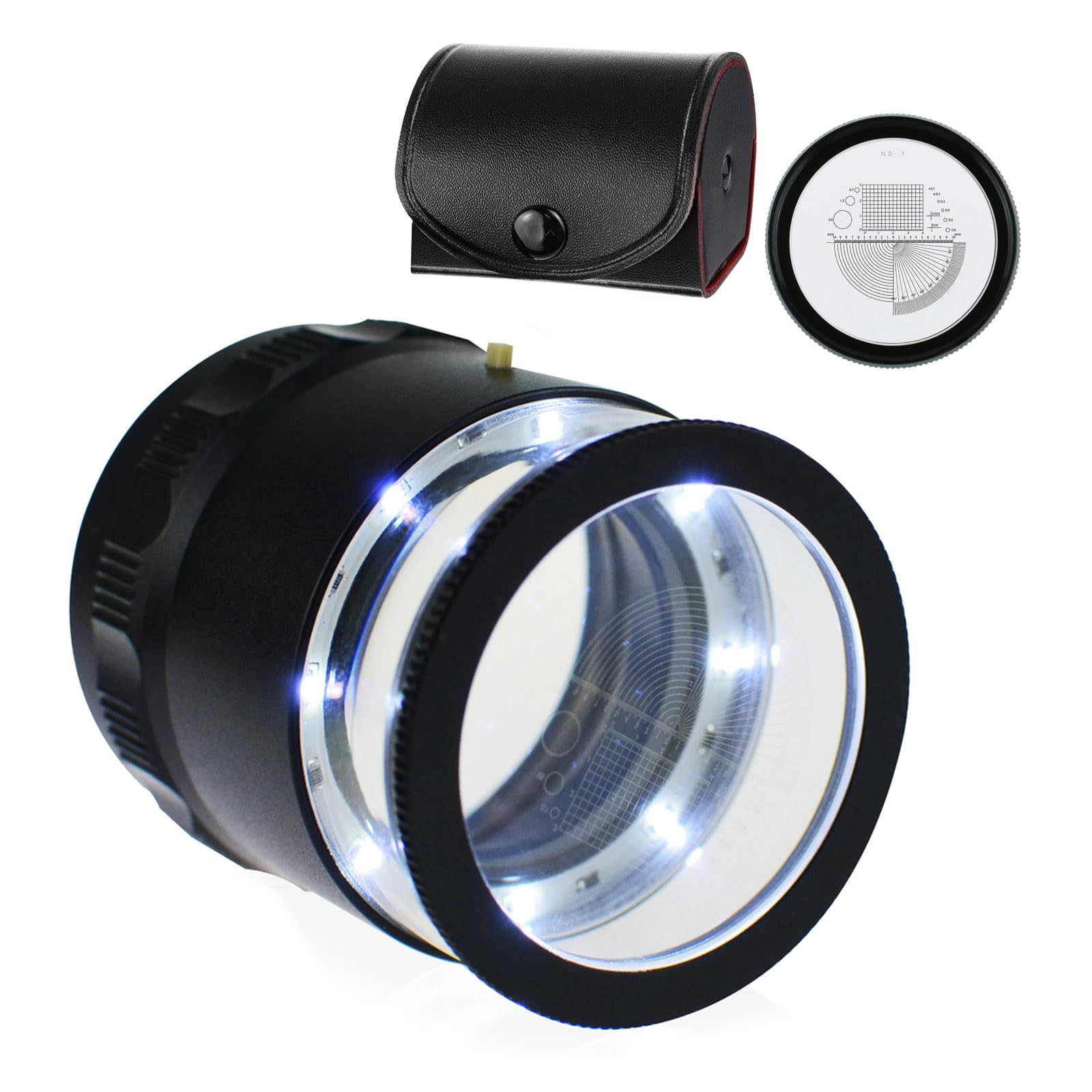 Magnifying Glass 10X Jewelers Loupe with Scale Magnification, Loupe Magnifier with Scale Chart, 8 LED Lights 25mm Field of View, Jewelry Magnifying for Gem, Coin, Stamp, Watch Repair Jewelers Tool