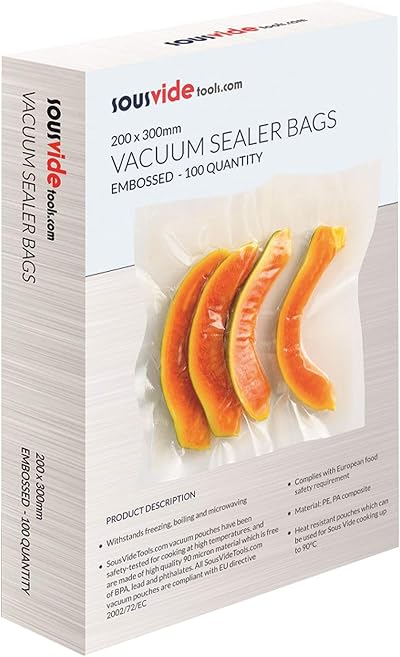 SousVideTools Vacuum Sealer Bags Pack of 100 20cm x 30cm Embossed