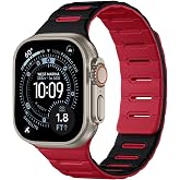 Bandletic Reversible Magnetic Straps Compatible with Apple Watch Bands | 49mm/46mm/45mm/44mm/42mm(3/2/1) Men,Silicone Comfortable Strong Magnet for iWatch Series 12 11 10 Ultra SE 9-1,Black Red
