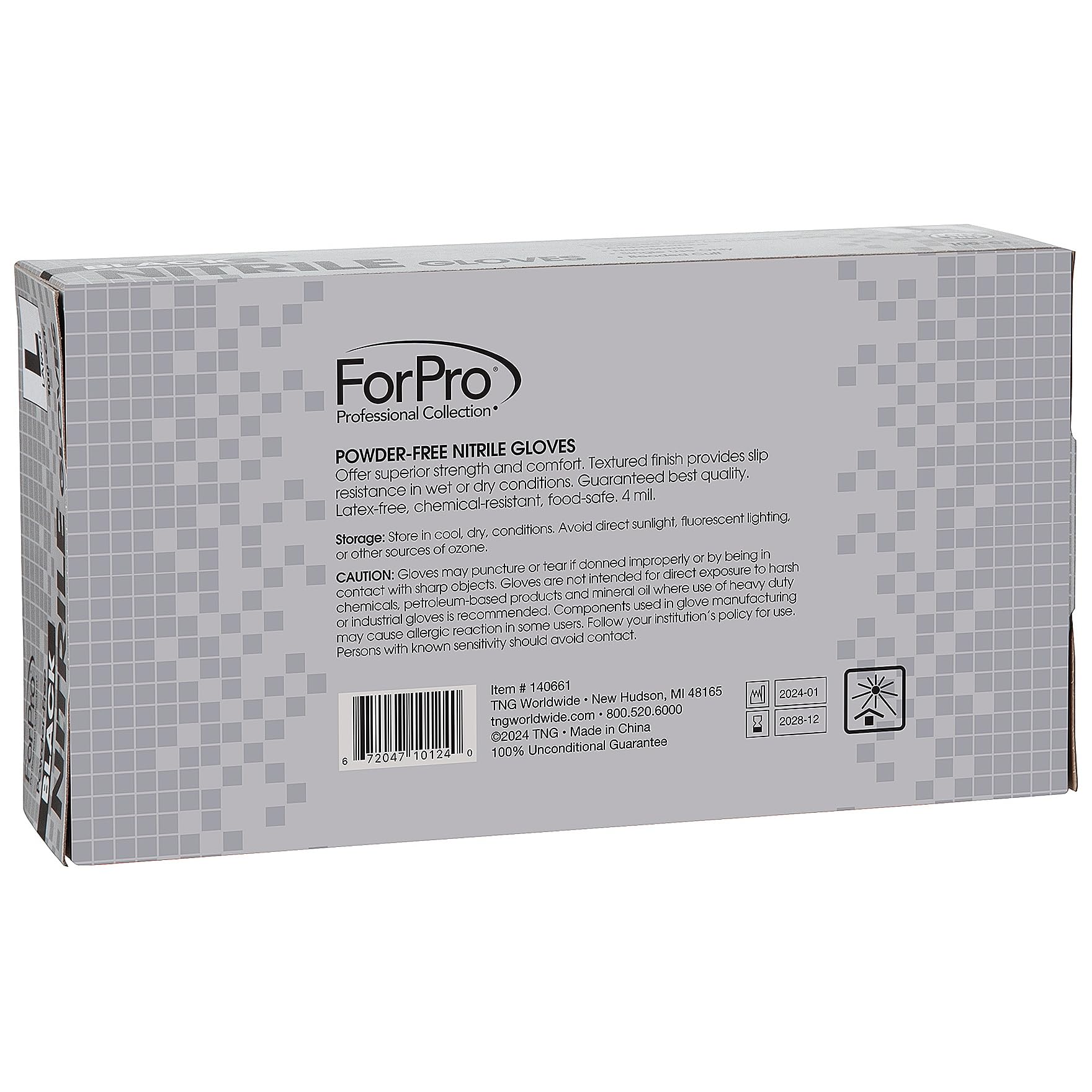 ForPro Professional Collection Disposable Nitrile Gloves, Chemical Resistant, Powder-Free, Latex-Free, Non-Sterile, Food Safe, 4 Mil, Black, Large, 100-Count