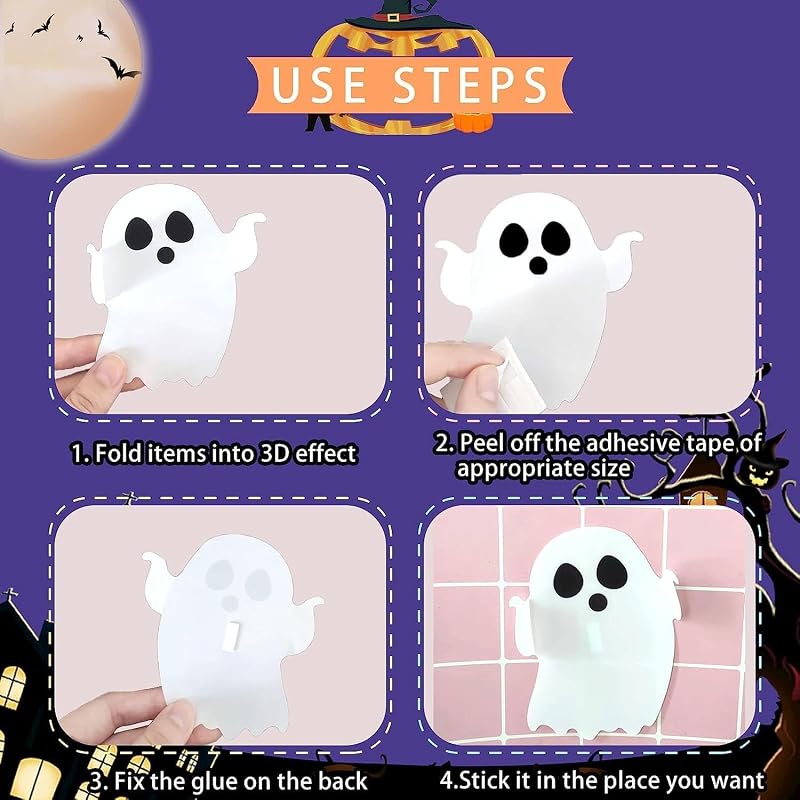 63 Peças Decoração de Fantasmas de Halloween Autocolantes 3D de Fantasmas de Halloween Brancos Ornamentos de Parede para Decorações de Parede Festa de Janela
