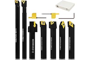 SENDUO Indexable Lathe Turning Tool 1/2" Shank 7 Pcs Shank Carbide Lathe Turning Insert Tools Set,Metal Lathe Tool Holder for Turning Grooving Threading with Tin Coated Carbide Inserts