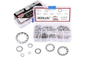 Hilitchi 300-Pcs [8-Size] 304 Stainless Steel Internal Tooth Star Lock Washers Assortment Set - Size Included: M2 M3 M4 M5 M6 M8 M10 M12