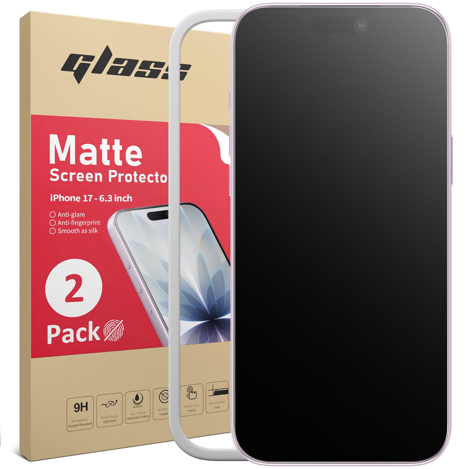 Photo 1 of Ambison 2 Pack Matte Screen Protector for iPhone 17 6.3inch 2025 Anti Glare Scratch Resistance, No Bubbles, Smooth as Silk, Easy Installation Frame, Anti Fingerprint, Tempered Glass