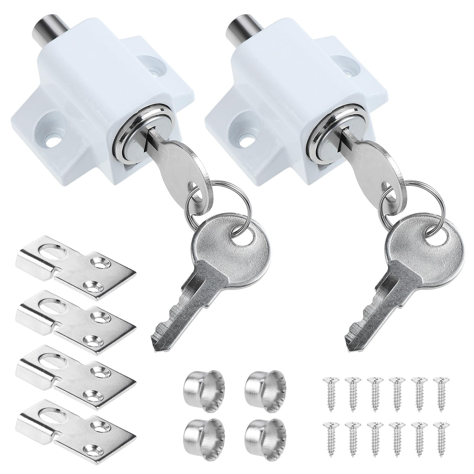 WiMas 2PCS Sliding Patio Lock Sliding Patio Door Catches Set Security Lock Window and Patio Door Window Bolt Sliding Security Locking Bolts with Keys, White