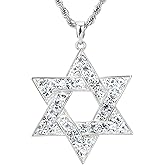 VVCome Crystal Star of David Necklace Pendant Stainless Steel Chain Necklace Jewelry for Women Men