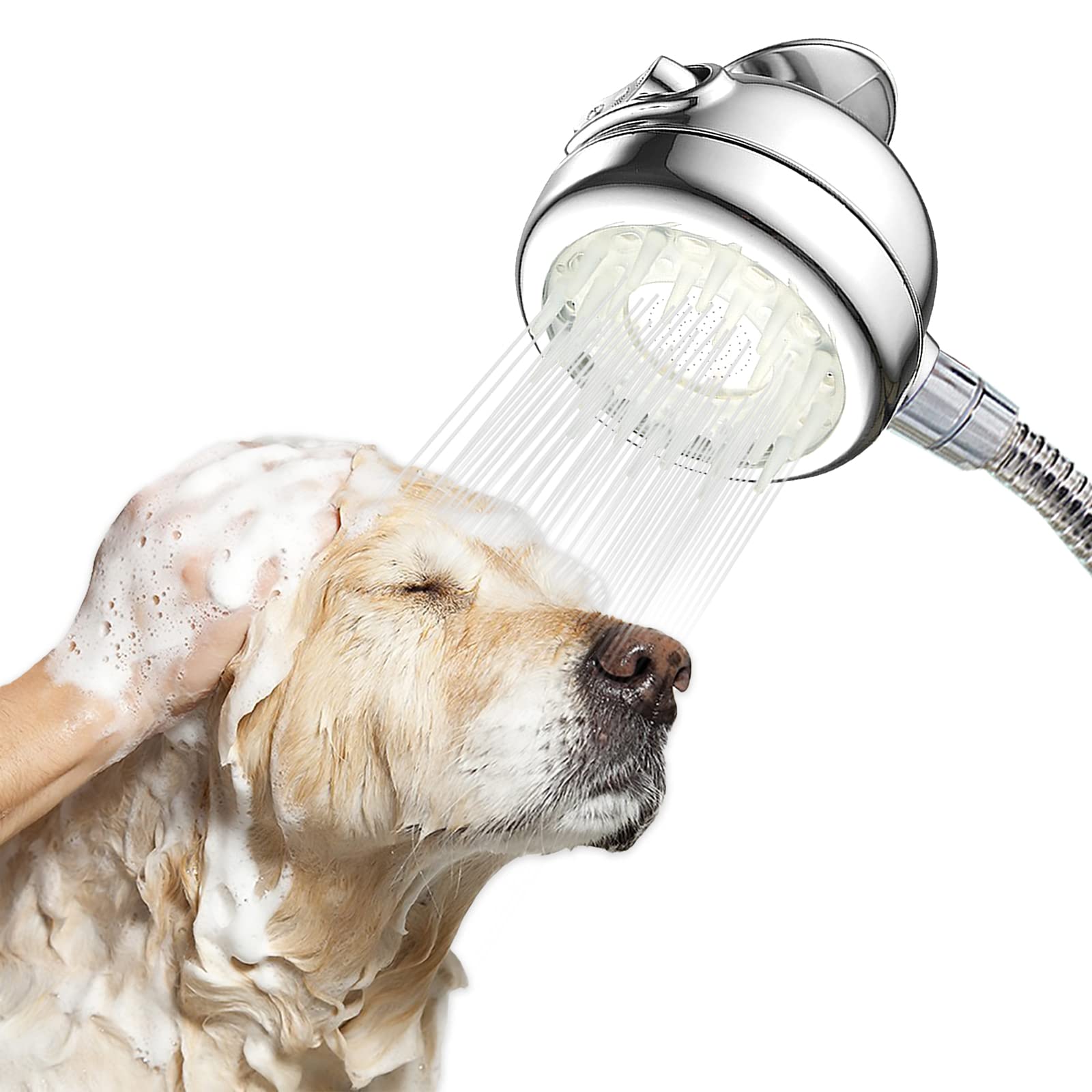 RonFin Dog Shower Sprayer Head Attachment Dog Bath Brush Pet Scrubber Shower Sprayer Shampoo Dispenser Combing Dog Shower Sprayer Pet Grooming Bath Bathing Tool (Silver)