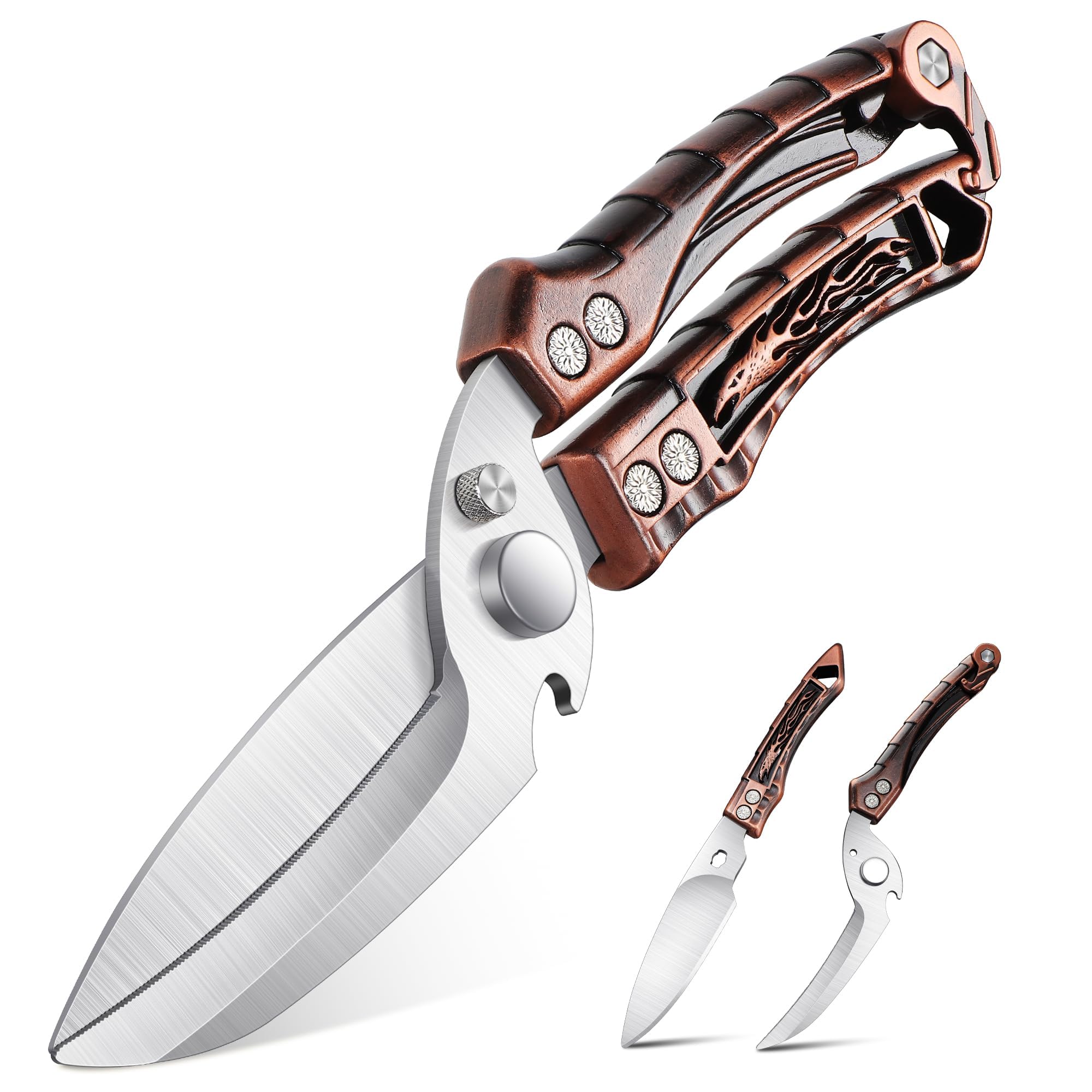 Japaknives Heavy Duty Poultry Shears,Detachable Kitchen Scissors for Chicken|Meat|Fish,Sharp Kitchen Shears with Serrated Edge,Stainless Steel Cooking Scissors for Thanksgiving Christmas (Bronze)