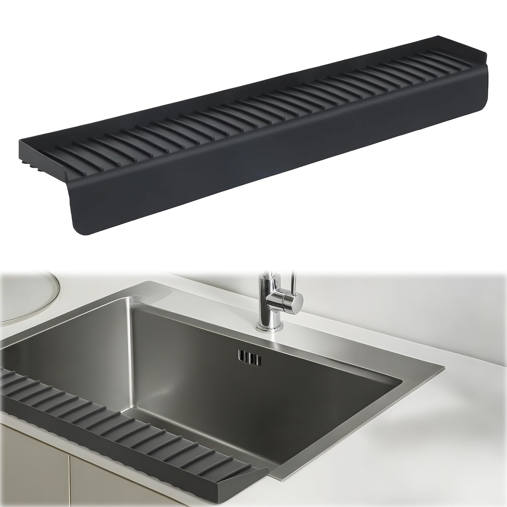 Photo 1 of 4"X30" Extra Long Sink Edge Protectors for Kitchen Single and Double Sink,Kitchen Sinks Splash Guard Can be Cut and Diy,Silicone Edge Protector Sinks With 5° Tilt (BLACK, 30IN)