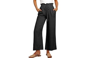 ANRABESS Women Linen Pants Casual Loose High Waist Boho Wide Leg Cropped Palazzo Beach Pants Summer Outfits 2024 Trendy