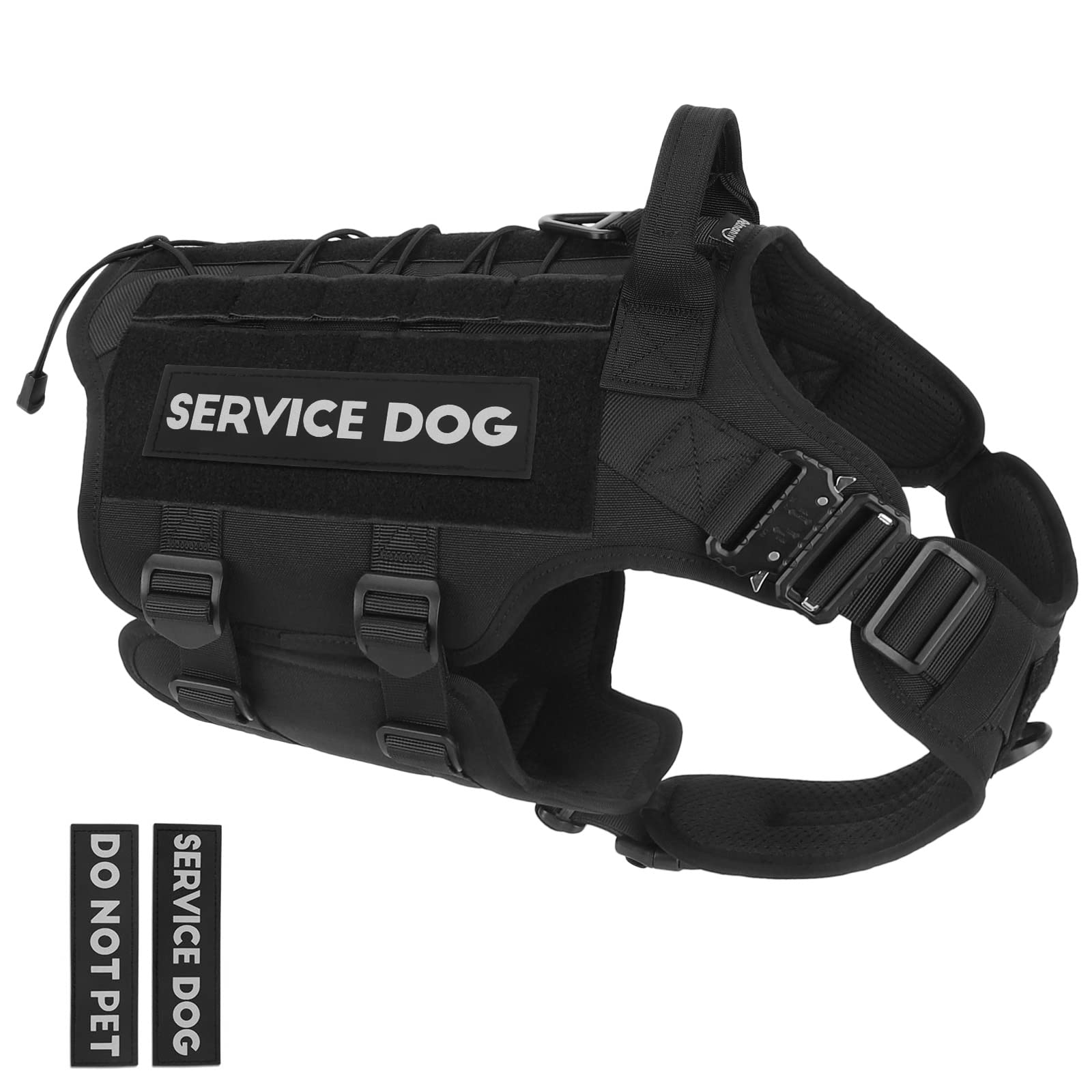 PETNANNY Tactical Service Dog Vest - No-Pull Emotional Support Harness with Hook & Loop Patches & Molle System for Training & Hunting (Black, Large) Image