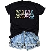Mama Shirts for Women Mama Letters Print T Shirt Funny Mom Graphic Tees Shirt Casual Mothers Gift Top