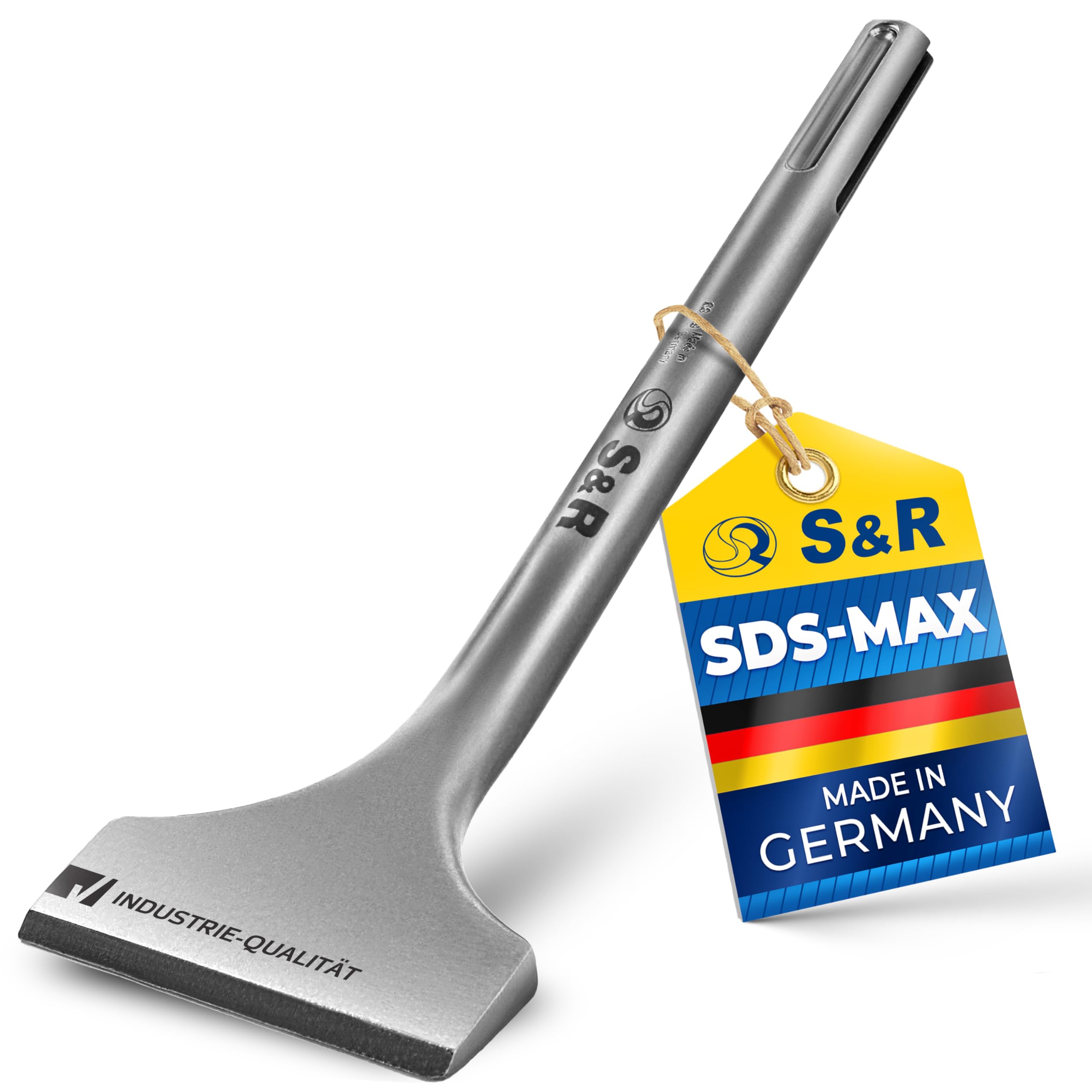 S&R Heavy Duty Tile Chisel SDS-MAX 300 x 80 mm Angled, Optimized Geometry. Professional Quality
