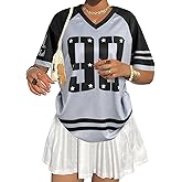 Jersey Shirts for Women Oversized Number Graphic Jersey Shirt Y2k Streetwear V Neck Short Sleeve Tee Tops
