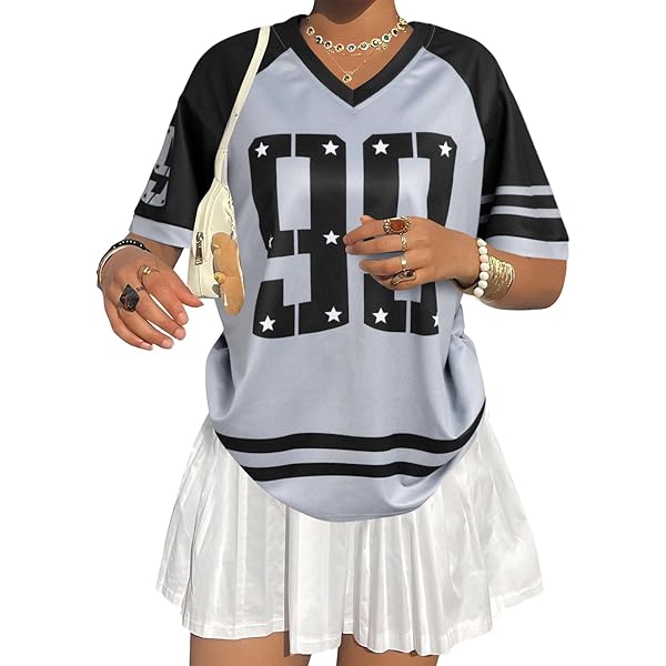 Verdusa Women's Jersey Shirts Y2k Tops Baggy Shirts Graphic Summer