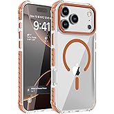 DEERLAMN Strong Magnetic Case for iPhone 17 Pro Max 6.9-Inch,[Compatible with Magsafe][Military Grade Drop Protection] Clear Slim Shockproof Protective Phone Cover-Transparent+Orange