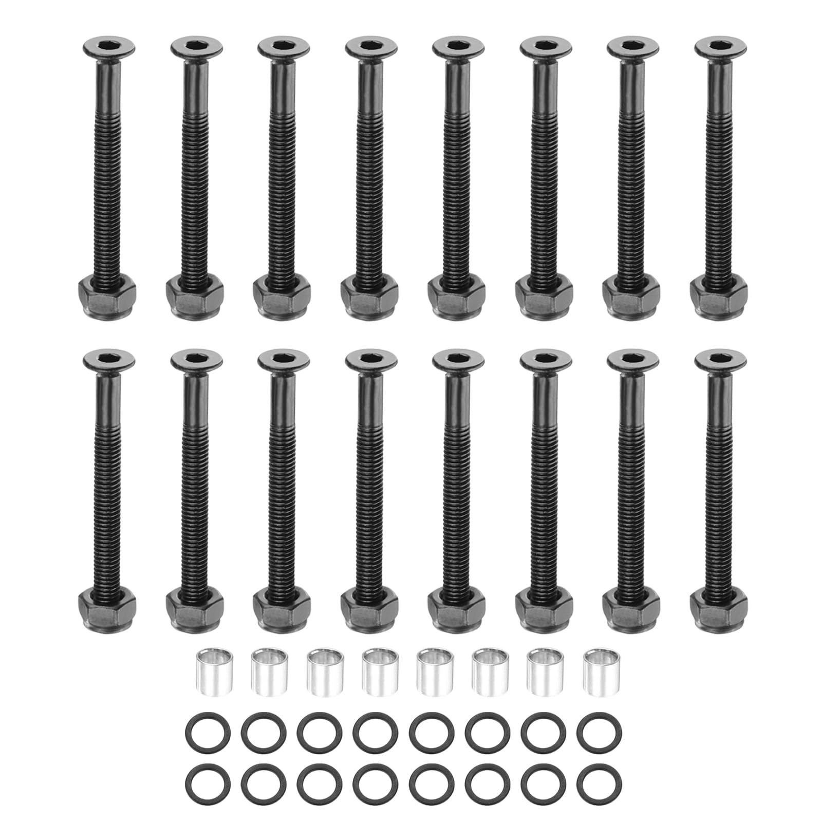 PATIKIL Skateboard Hardware Kit, Includes 16pcs 1-3/4" Desk Mounting Screws 16pcs Axle Nuts 8pcs Spacers 16pcs Washers for Skateboard Truck Wheel, Black