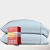 THREAD SPREAD 100% Egyptian Cotton Pillow Cases Standard/Queen Size Set of 2 - Luxury 1200 Thread Count Sateen Light Blue Pillow Cases, Soft Cooling Pillowcases Fits Standard & Queen Size Pillows