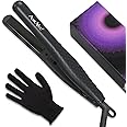 AmoVee Mini Portable Flat Iron, Ceramic Tourmaline Dual Voltage Travel Hair Straightener, Small Flat Irons for Short Hair, Black