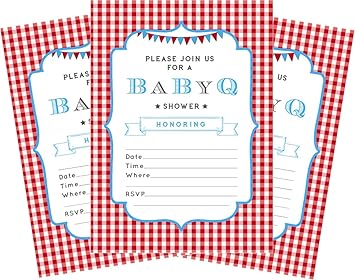 Amazon Com Bbq Blue Baby Boy 5x7 Baby Shower Invitations 24