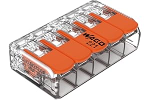 221-615 | WAGO Lever-Nuts® Splicing Connector | for Solid and Stranded Conductors | 5-Conductor with Operating levers | 20-10 AWG | Transparent housing | [Box of 15 Pieces]